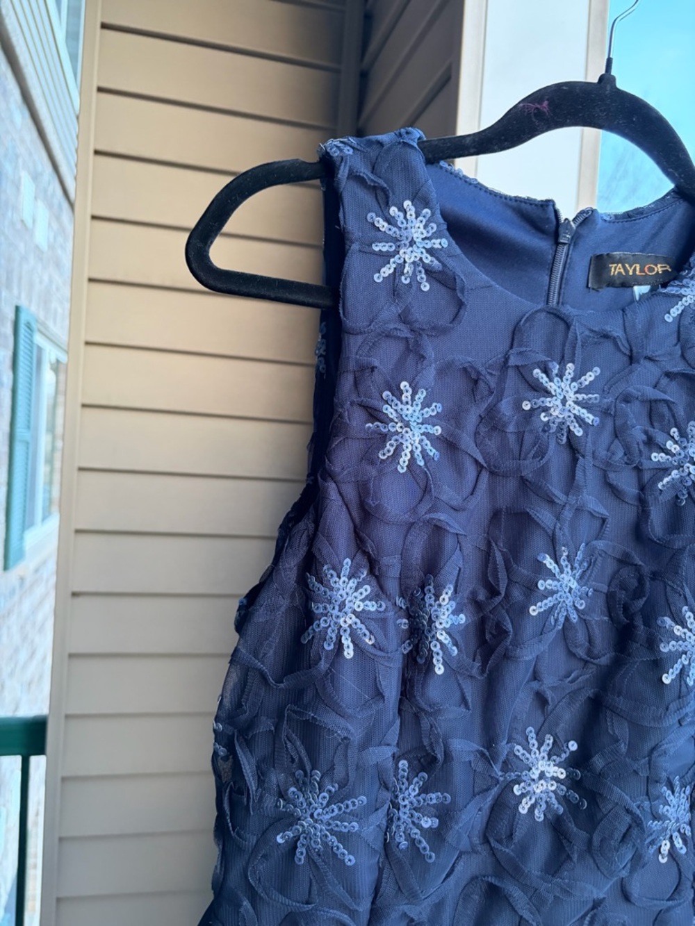 🆕🫐Taylor Navy Blue Floral Sequin Cocktail Dress Fit & Flare Party Dress Size 10 - Picture 10 of 17
